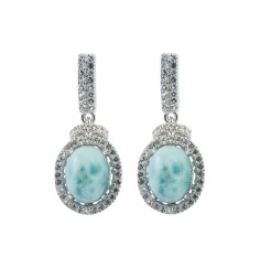 Heilsteine & Edelsteine - Ohrstecker - Larimar, Topas, 2,6cm, rhodiniert