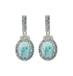 Heilsteine & Edelsteine - Ohrstecker - Larimar, Topas, 2,6cm, rhodiniert