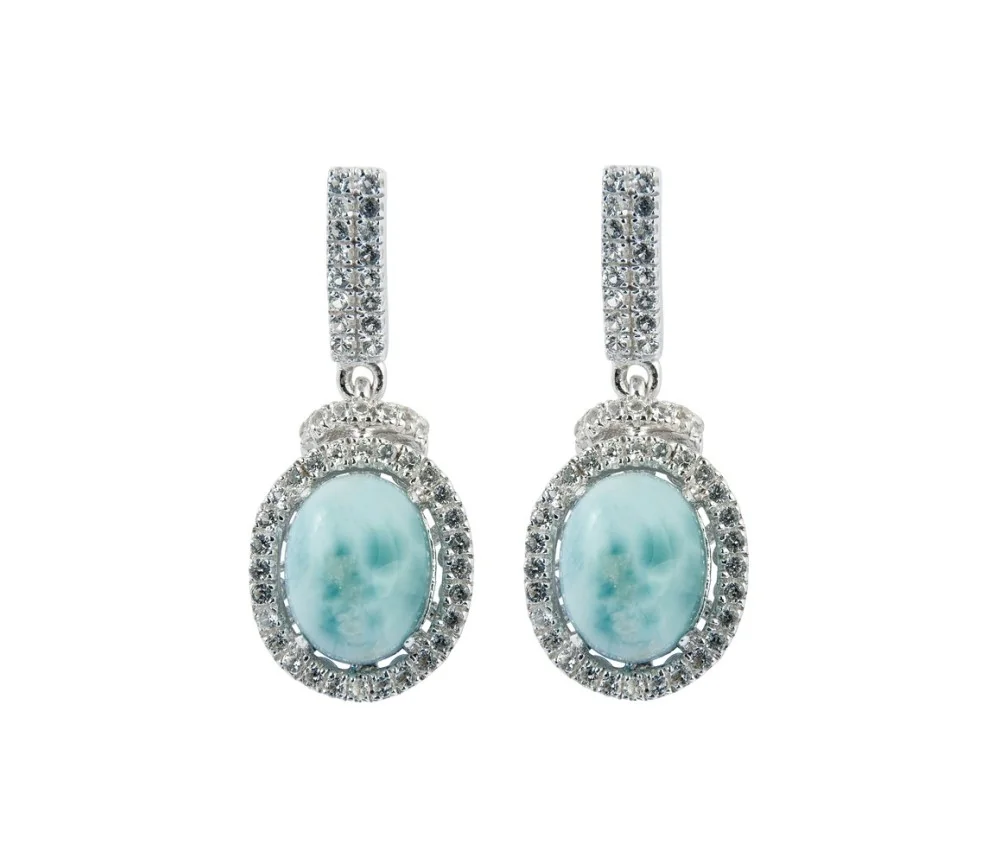 Heilsteine & Edelsteine - Ohrstecker - Larimar, Topas, 2,6cm, rhodiniert