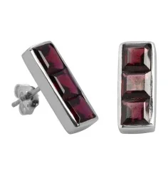 Heilsteine & Edelsteine - Ohrstecker - Granat, facettierte Quadrate (3 St.), 1,4cm, rhodiniert