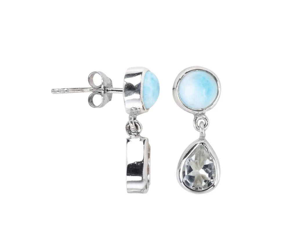 Heilsteine & Edelsteine - Ohrstecker - Larimar, Topas-Tropfen, 2,0cm, rhodiniert