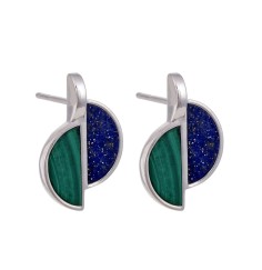 Heilsteine & Edelsteine - Ohrstecker - Malachit, Lapis Lazuli Halboval (11 x 5mm), 1,9cm, rhodiniert