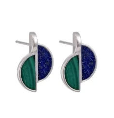 Heilsteine & Edelsteine - Ohrstecker - Malachit, Lapis Lazuli Halboval (11 x 5mm), 1,9cm, rhodiniert