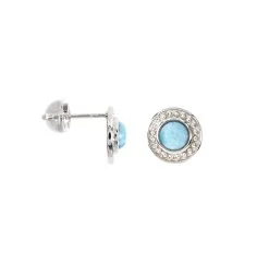 Heilsteine & Edelsteine - Ohrstecker - Larimar rund (5mm), 1,0cm, platiniert