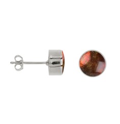 Heilsteine & Edelsteine - Ohrstecker - Ammolith rund (8mm) rot-orange, 0,9cm, platiniert