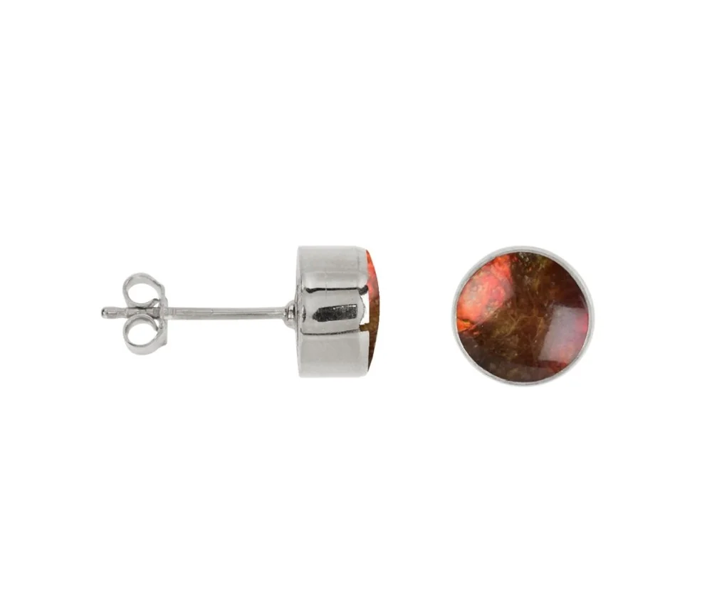 Heilsteine & Edelsteine - Ohrstecker - Ammolith rund (8mm) rot-orange, 0,9cm, platiniert