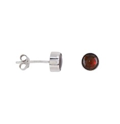 Heilsteine & Edelsteine - Ohrstecker - Ammolith rund (6mm) rot-orange, 0,7cm, platiniert