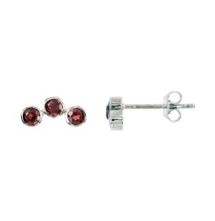 Heilsteine & Edelsteine - Ohrstecker - Granat, rund (3mm), 1,2cm, platiniert