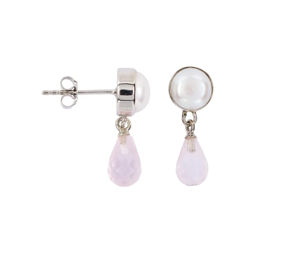 Heilsteine & Edelsteine - Ohrstecker - Perle, Rosenquarz Briolette
