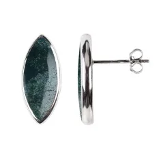 Heilsteine & Edelsteine - Ohrstecker - Ozelot-Jaspis Navette, 2,2cm, platiniert