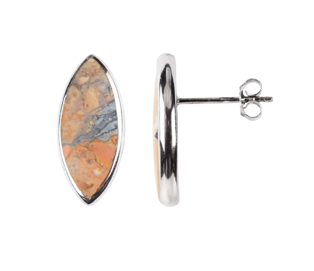 Heilsteine & Edelsteine - Ohrstecker - Maligano-Jaspis Marquise (20 x 8mm), 2,2cm, platiniert