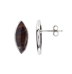 Heilsteine & Edelsteine - Ohrstecker - Prärie-Achat Navette (20 x 8mm), 2,2cm, platiniert