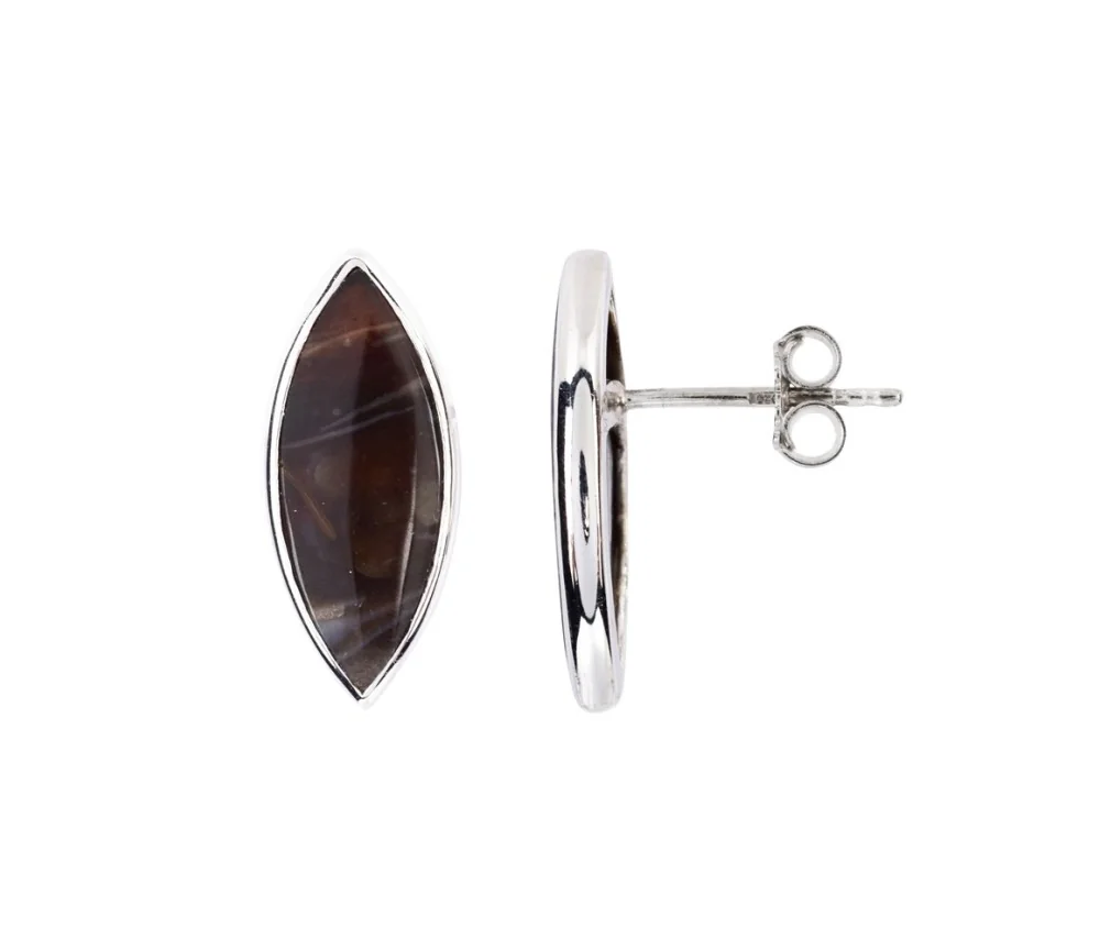 Heilsteine & Edelsteine - Ohrstecker - Prärie-Achat Navette (20 x 8mm), 2,2cm, platiniert