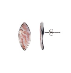 Heilsteine & Edelsteine - Ohrstecker - Lace-Achat Marquise (20 x 8mm), 2,3cm, platiniert