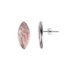 Heilsteine & Edelsteine - Ohrstecker - Lace-Achat Marquise (20 x 8mm), 2,3cm, platiniert