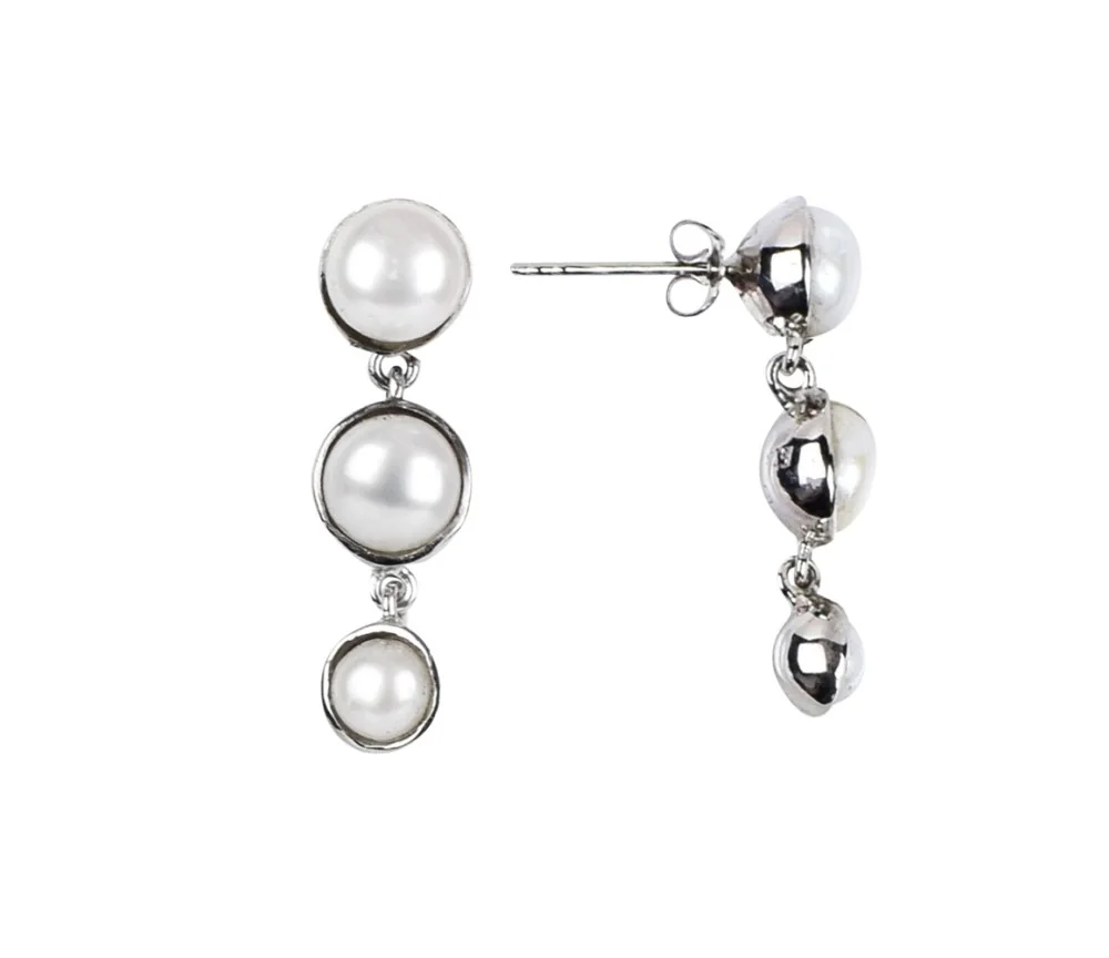 Heilsteine & Edelsteine - Ohrstecker - Perle rund (5,0/7,5mm), 3,0cm, platiniert