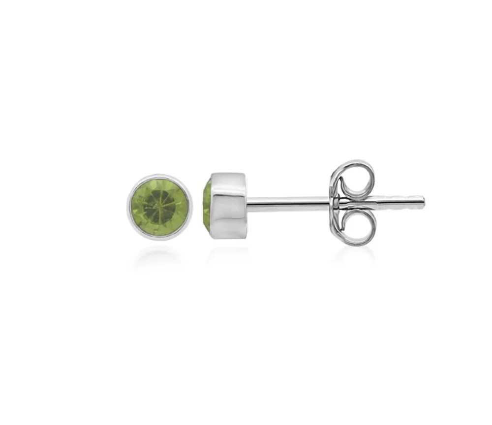 Heilsteine & Edelsteine - Ohrstecker - Peridot rund (3mm), facettiert, 0,4cm, platiniert