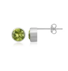 Heilsteine & Edelsteine - Ohrstecker - Peridot rund (6mm), facettiert, 0,7cm, platiniert