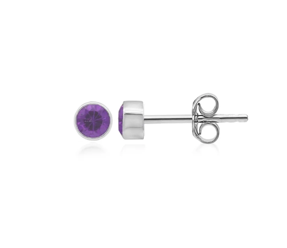 Heilsteine & Edelsteine - Ohrstecker - Amethyst rund (3mm), facettiert, 0,4cm, platiniert