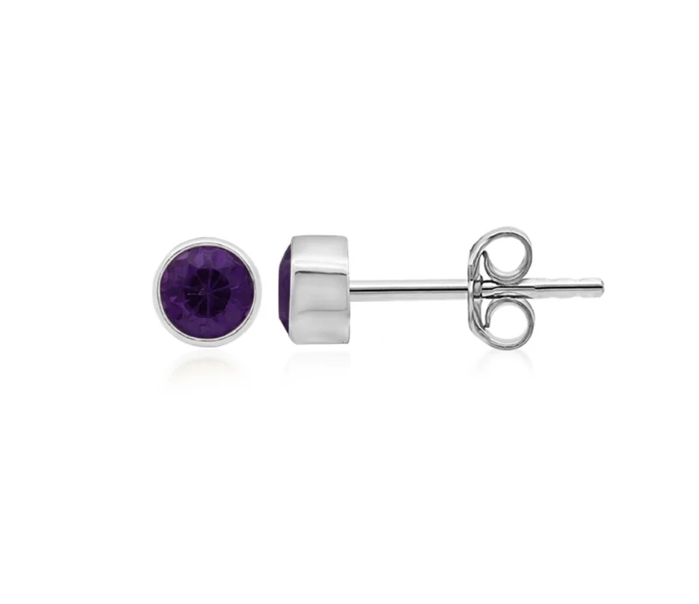 Heilsteine & Edelsteine - Ohrstecker - Amethyst rund (4mm), facettiert, 0,5cm, platiniert