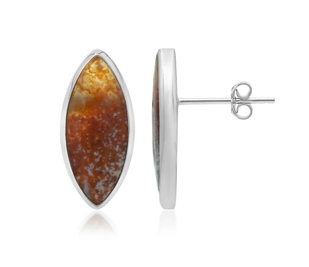 Heilsteine & Edelsteine - Ohrstecker - Ozeanjaspis Marquise (20 x 8mm), 2,2cm, platiniert