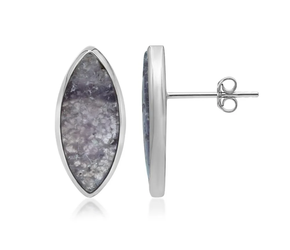 Heilsteine & Edelsteine - Ohrstecker - Traubenachat Marquise (20 x 8mm), 2,1cm, platiniert