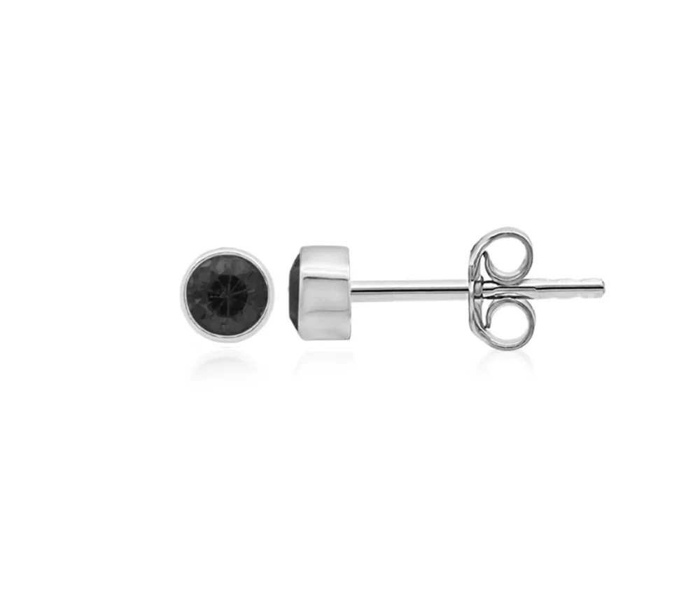Heilsteine & Edelsteine - Ohrstecker - Spinell schwarz rund (3mm), facettiert, 0,4cm, platiniert