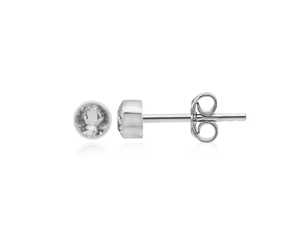 Heilsteine & Edelsteine - Ohrstecker - Topas weiß rund (3mm), facettiert, 0,4cm, platiniert