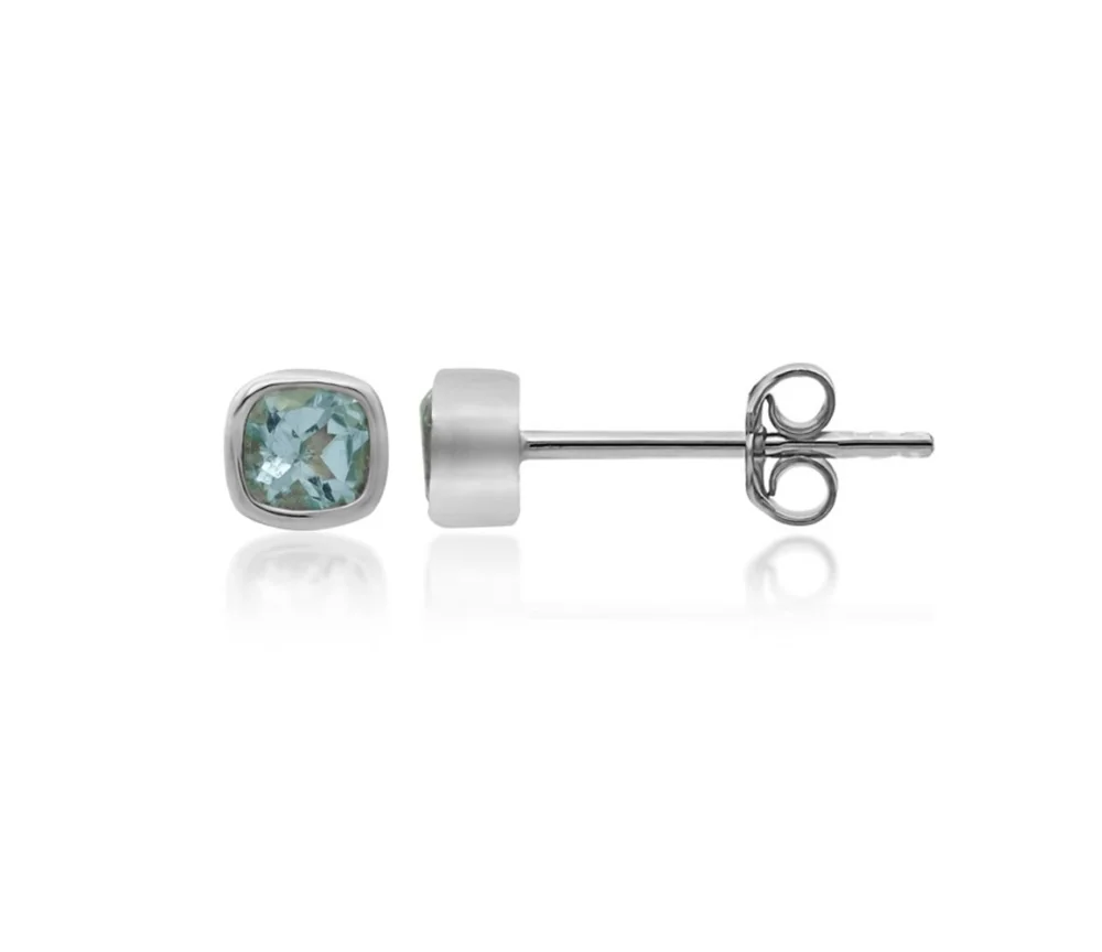 Heilsteine & Edelsteine - Ohrstecker - Topas blau quadratisch (4 x 4mm), facettiert, 0,5cm, platiniert