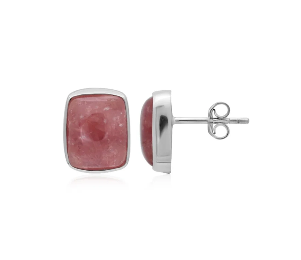 Heilsteine & Edelsteine - Ohrstecker - Rhodocrosite Rechteck (11 x 9mm), 1,2cm, platiniert