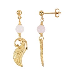 Heilsteine & Edelsteine - Ohrstecker - Rosenquarz-Kugel (6,5mm), Flügel, 4,4cm, vergoldet