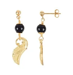 Heilsteine & Edelsteine - Ohrstecker - Schörl-Kugel (stab.), Flügel, 4,4cm, vergoldet