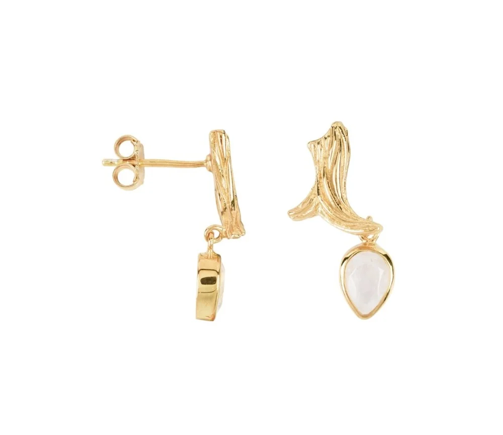 Heilsteine & Edelsteine - Ohrstecker - Korallenast, weißer Labradorit-Tropfen facettiert, 2,2cm, vergoldet