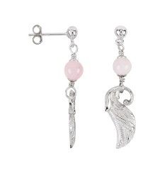 Heilsteine & Edelsteine - Ohrstecker - Rosenquarz-Kugel, Flügel, 4,4cm, rhodiniert