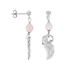 Heilsteine & Edelsteine - Ohrstecker - Rosenquarz-Kugel, Flügel, 4,4cm, rhodiniert