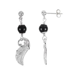 Heilsteine & Edelsteine - Ohrstecker - Schörl-Kugel (stab.) mit Flügel, 4,4cm, rhodiniert