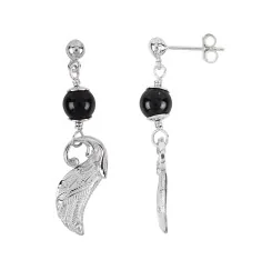 Heilsteine & Edelsteine - Ohrstecker - Schörl-Kugel (stab.) mit Flügel, 4,4cm, rhodiniert