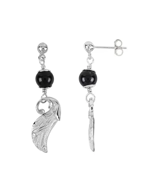 Heilsteine & Edelsteine - Ohrstecker - Schörl-Kugel (stab.) mit Flügel