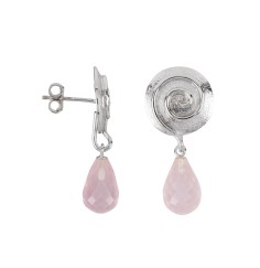 Heilsteine & Edelsteine - Ohrstecker - Rosenquarz-Briolette facettiert, Spirale, 3,2cm, rhodiniert