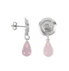 Heilsteine & Edelsteine - Ohrstecker - Rosenquarz-Briolette facettiert, Spirale, 3,2cm, rhodiniert