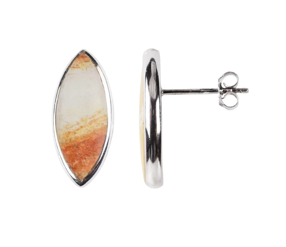 Heilsteine & Edelsteine - Ohrstecker - Java Sunset Jaspis Marquise (20 x8mm), 2,2cm, platiniert