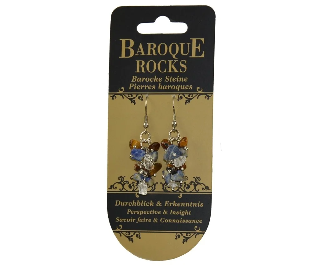Ohrringe - Barock Kombi - Tigerauge, Sodalith, Bergkristall - Durchblick & Erkenntnis