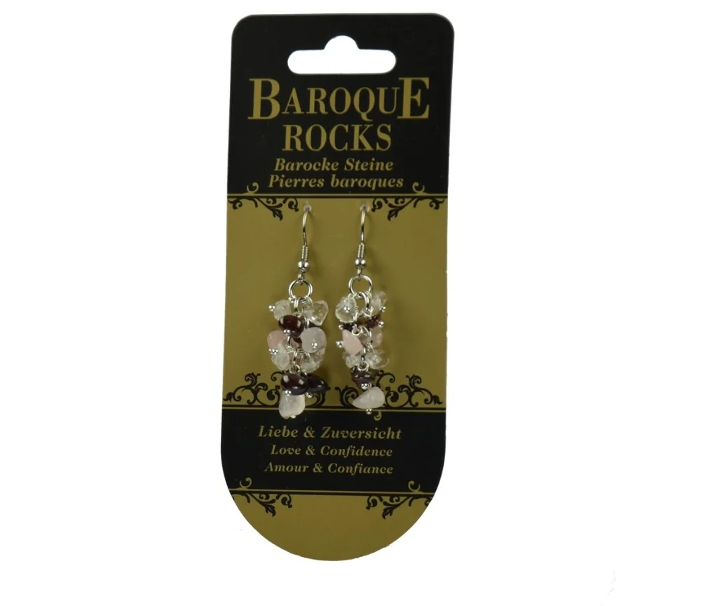 Ohrringe - Barock Kombi - Rosenquarz, Granat, Bergkristall - Liebe & Zuversicht