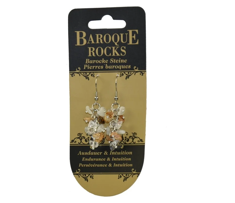 Ohrringe - Barock Kombi - Bergkristall, Bilderjaspis, Mondstein - Ausdauer & Intuition