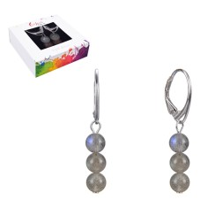 Ohrringe - Labradorit, 6mm-Kugeln, rhodiniert