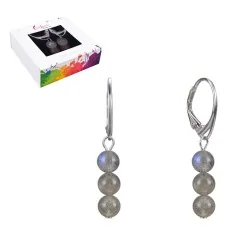 Ohrringe - Labradorit, 6mm-Kugeln, rhodiniert