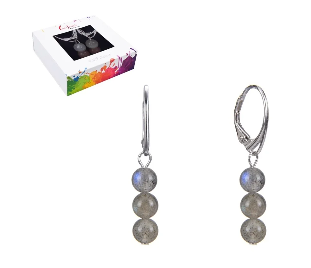 Ohrringe - Labradorit, 6mm-Kugeln, rhodiniert