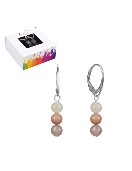 Ohrringe - Mondstein (bunt), 6mm-Kugeln, rhodiniert