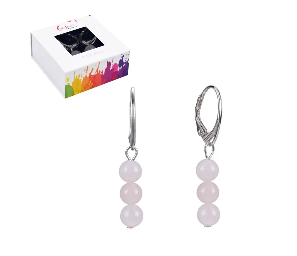 Ohrringe - Rosenquarz, 6mm-Kugeln, rhodiniert