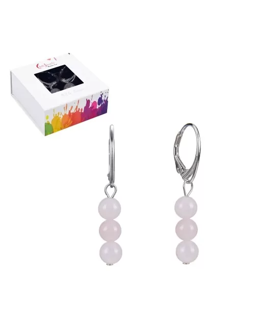 Ohrringe - Rosenquarz, 6mm-Kugeln, rhodiniert